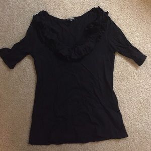 Black, ruffle v-neck