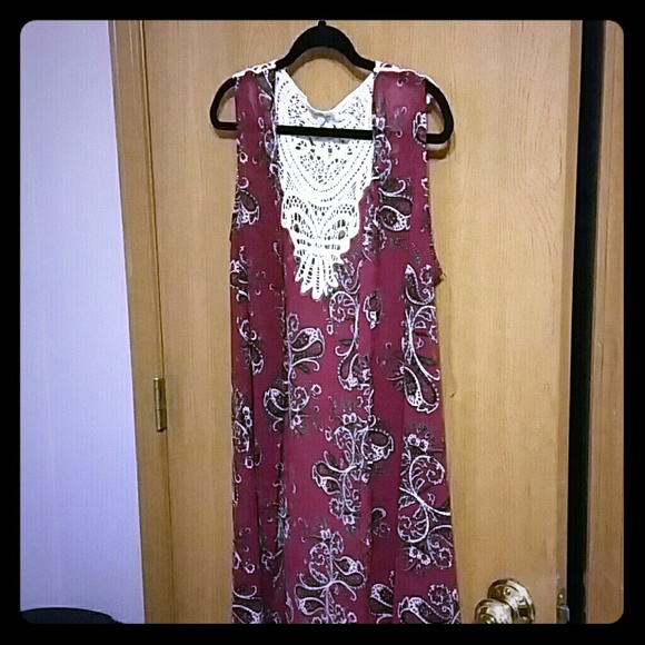 *Never Worn* Long Paisley Vest with Crochet Detail