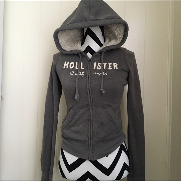 Soft Grey Hollister Zip Up Hoodie