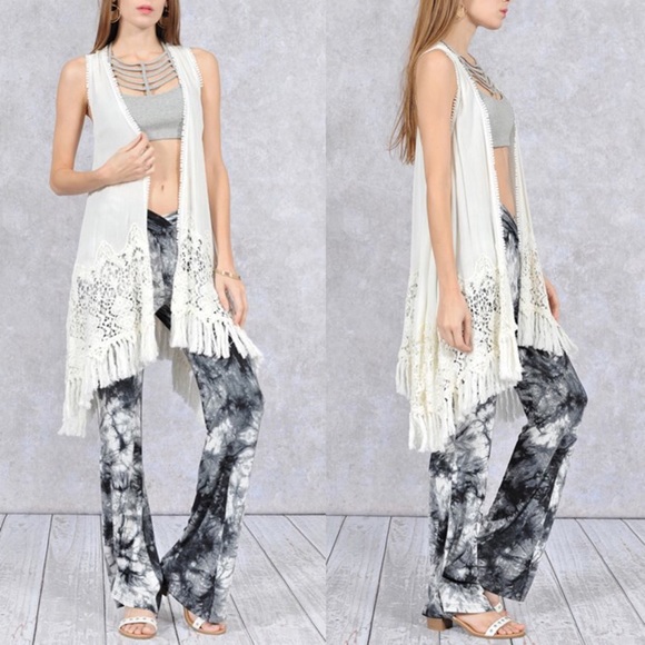 🚨1 HR SALE🚨LILY boho fringe drape vest - IVORY - Picture 3 of 4