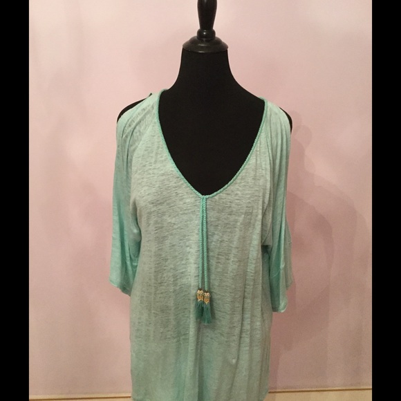 Calypso St. Barth Green Cold Shoulder Linen Tunic - Picture 1 of 4