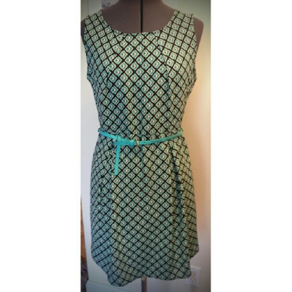 Belted black and green dress