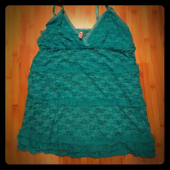 NWOT- CACIQUE Teal Stretchy Lace Neglige Slip- XL