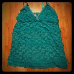 NWOT- CACIQUE Teal Stretchy Lace Neglige Slip- XL