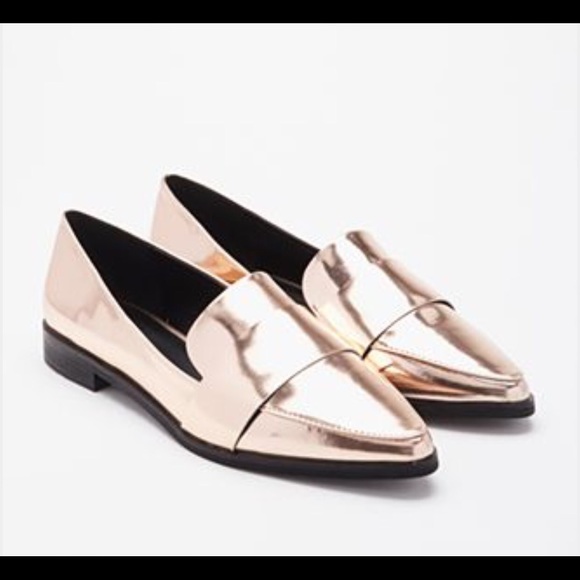 Gold Pointed Toe Loafers