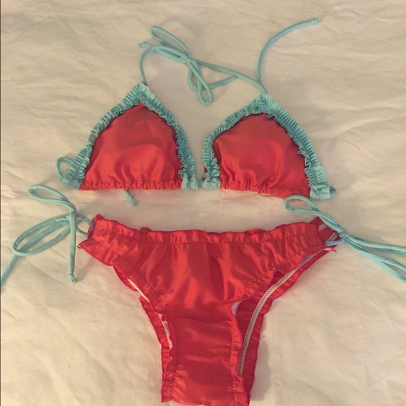 NWOT coral/light blue bikini
