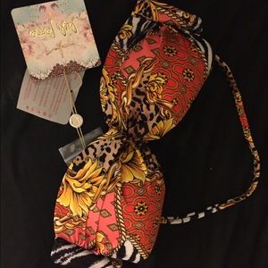 NWT Luli Fama bandeaux bikini top animal print S