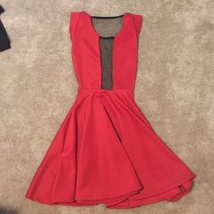 Small open back red skater dress
