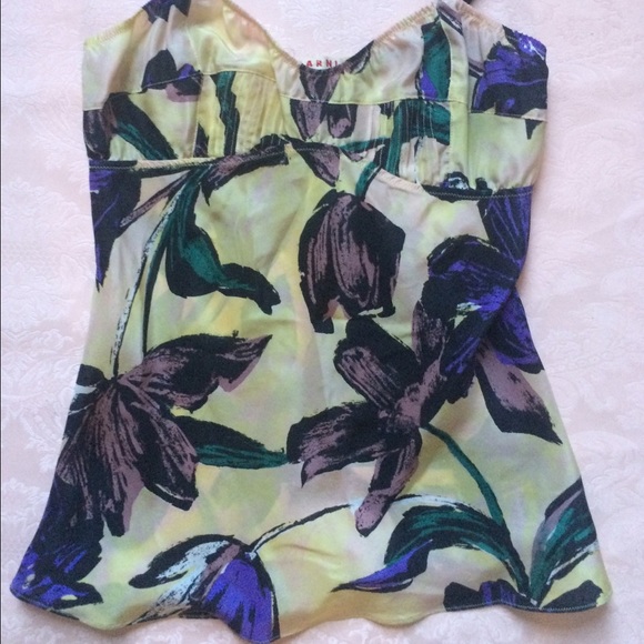 Marni Silk Beige Lilac Green Floral Print Cami