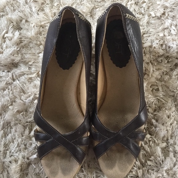 Brown leather wedges