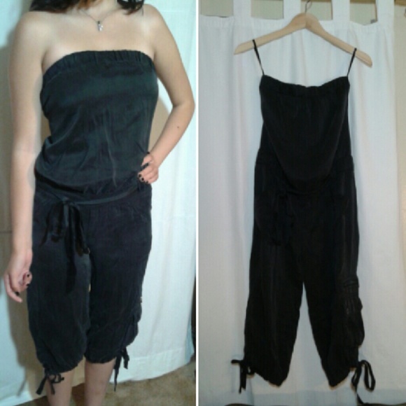 Bebe Silk Strapless Cargo Romper