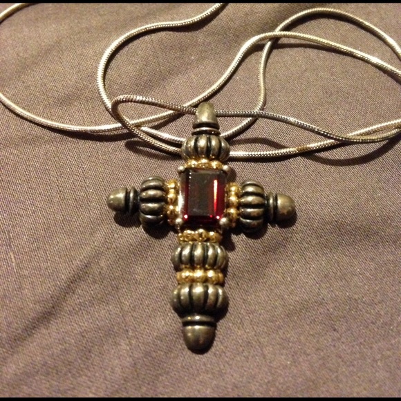Jewelry - ❤️Silver cross with red stone & 18 inch chain.