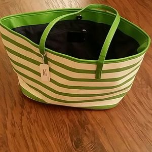 Beach bag, Green and white striped