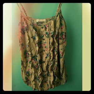 Floral tank top with cinched elastic waist