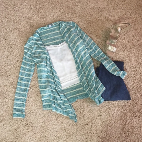 Teal and cream striped cover up