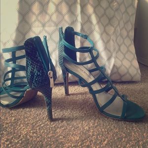 Blue faux snake skin heels