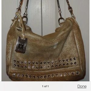 Rare Frye Brooke bag, white crackle suede finish.