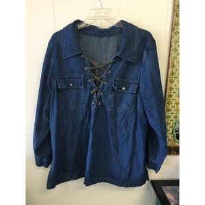 Vintage denim lace up top