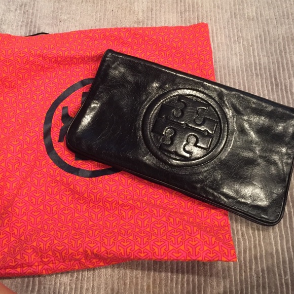 Tory Burch | Bags | Black Leather Tory Burch Clutch 2  Authentic Tory Burch 2 zip pocket clutch