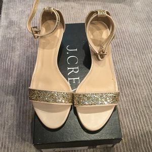 J. Crew Lillian Glitter Gold Wedge Sandal