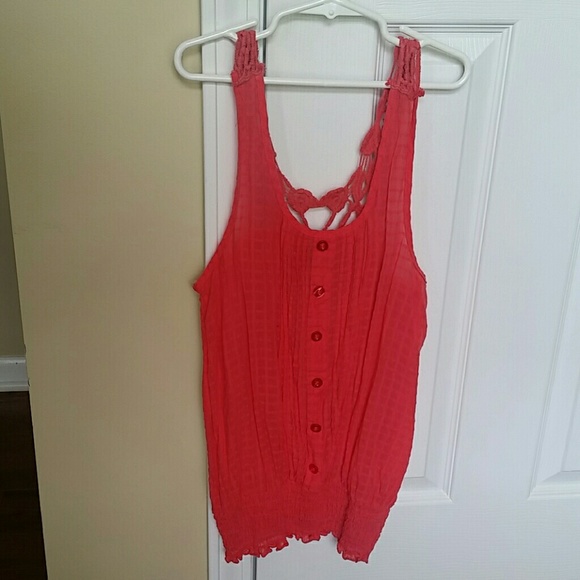 Coral color lace detail tank top