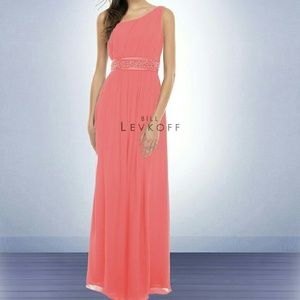 Bill Levkoff Coral One-Shoulder Bridesmaid Dress