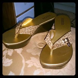Guess Gold Heart Wedge Sandals