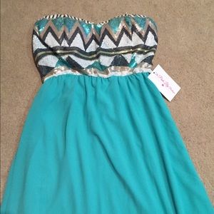 Turquoise maxi dress with Aztec design