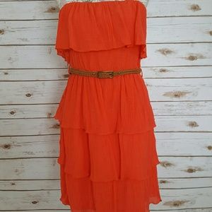 Strapless coral dress