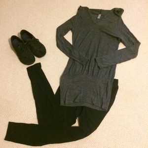 Gray, hoodie tunic with wide band at bottom small