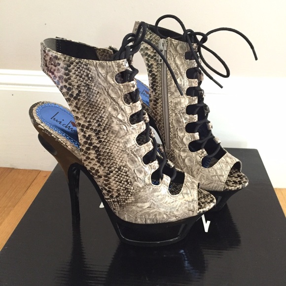 Luichiny Mixed Up Snakeskin Platform Heels 7