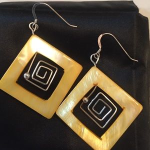 Glass yellow bead & and sterling silver earrings