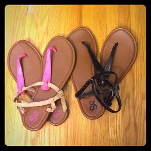 Pink/Tan and Black Sandals