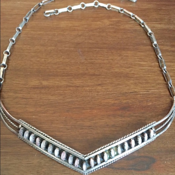 Vintage Native American Sterling & Opal Necklace