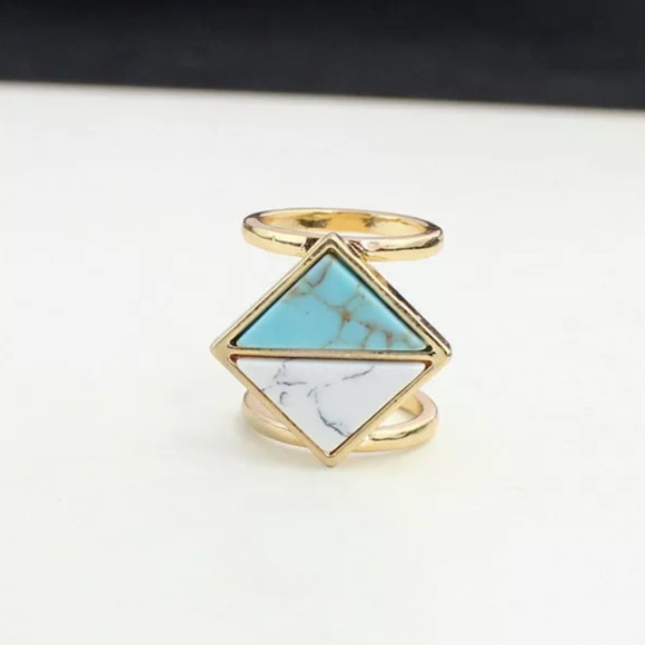 Boutique Jewelry - Boho 14K Gold Turquoise Double-Deck Ring