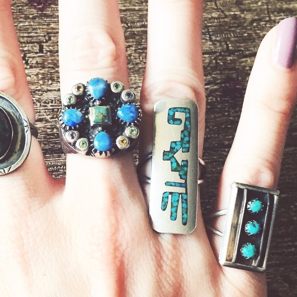 Vintage Sterling Turquoise Inlay Native American