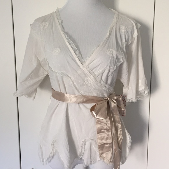 Free People Tops - Free People Short Sleeve White Wrap Top