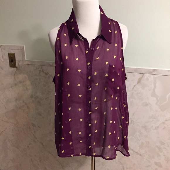 No Boundaries Tops - Sheer Purple w/Yellow Hearts Tank