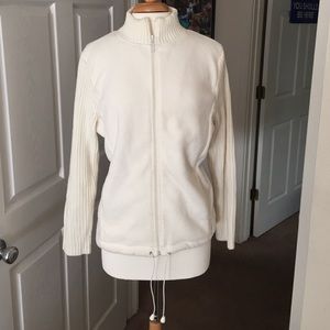 White Zip Up Polyester Jacket with Acrylic Sleeves