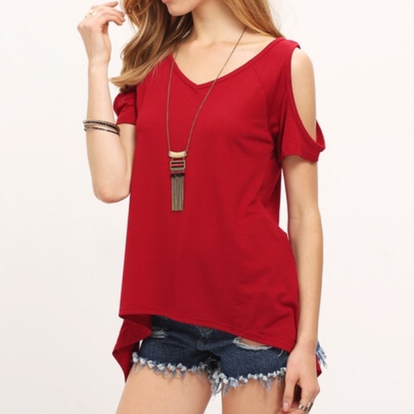 🆕Open Shoulder V-neck Tee - Picture 3 of 3