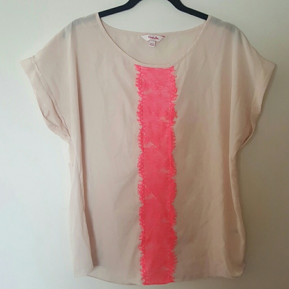 Simply Be nude blouse pink lace flowy 12 US