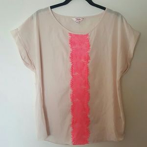 Simply Be nude blouse pink lace flowy 12 US