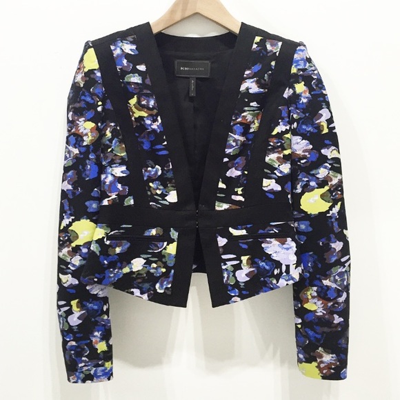BCBG Floral Print Blk Multi Blazer