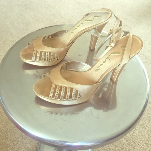 Nina gold satin platform sandals with crystals