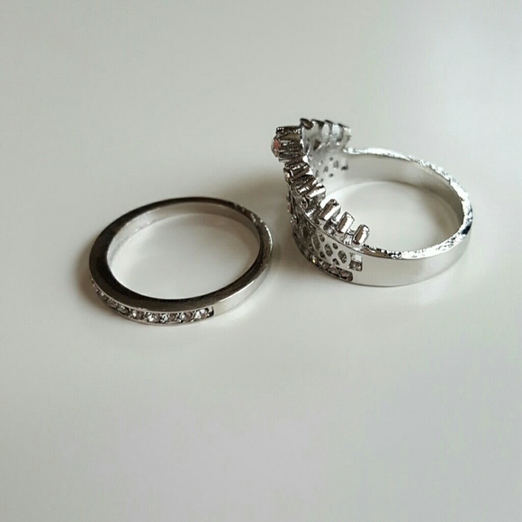 Ring Set Royal Crown multiple Bands Crystal Studded accent silver - Picture 3 of 4