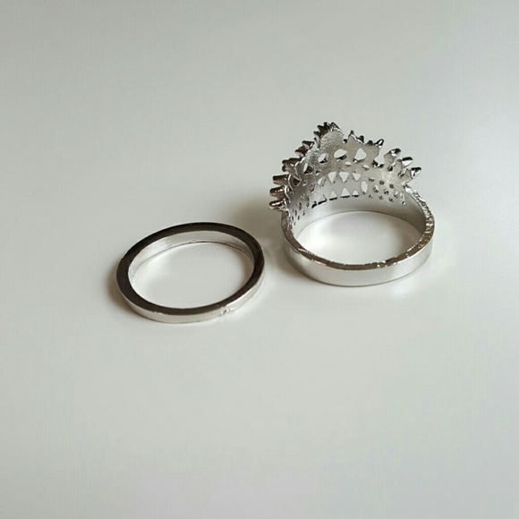 Ring Set Royal Crown multiple Bands Crystal Studded accent silver - Picture 4 of 4