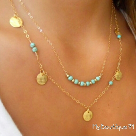 Boho Coin Bead 2 Layer Necklace - Picture 2 of 2