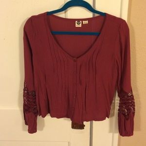 Roxy Crimson Long-Sleeve Crop Top Blouse