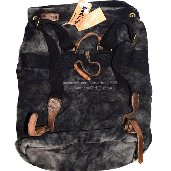 FREE PEOPLE Backpack Distressed Canvas Leather Bag - Picture 2 of 4