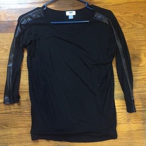 Black top with leather down the sleeves